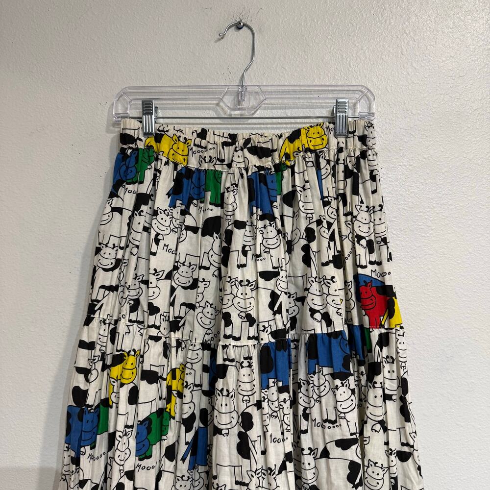 Handmade Cow Print Tiered Midi Skirt Novelty 90s Prairie Sz S/M - Picture 4 of 7